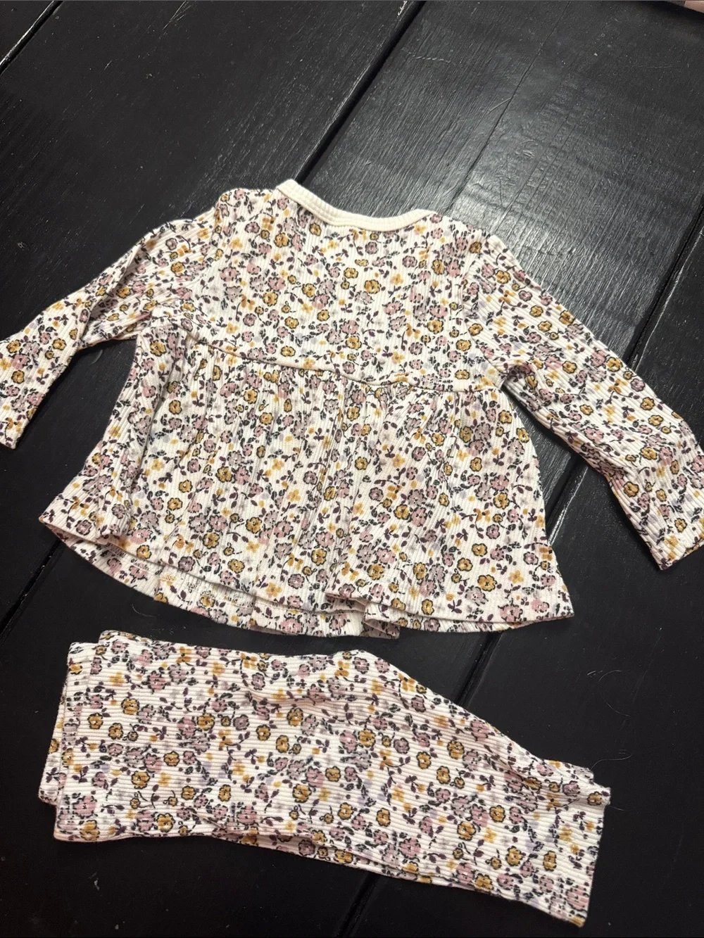 Baby Floral Long-Sleeve One-Piece Bodysuit in Pink & Yellow